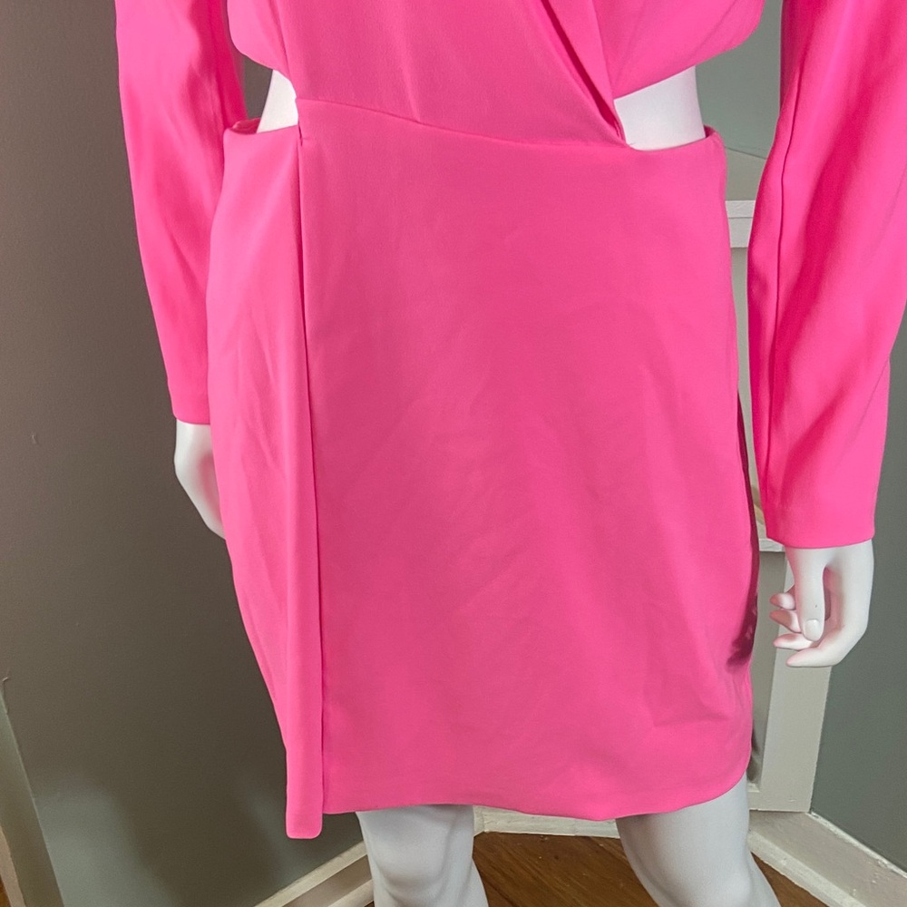 Express Hot Pink Blazer Cut Out Mini Dress Neon sheath suit medium Bodycon - Picture 7 of 13